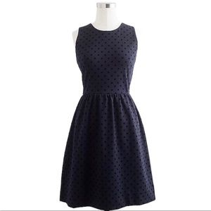 J Crew Skater Dress Navy with Navy Velvet Polka Dots XS
